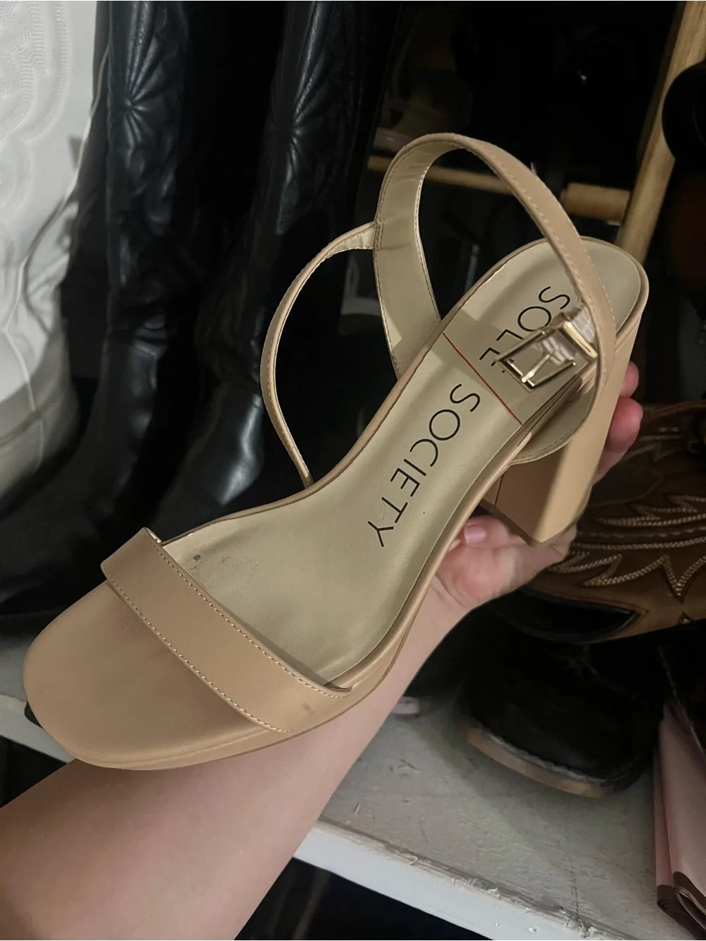 Sole Society Tan Block Heel Sandals with Ankle Strap